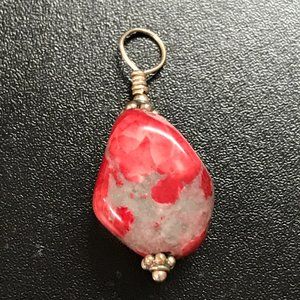 Red and Grey Stone and Silver Pendant